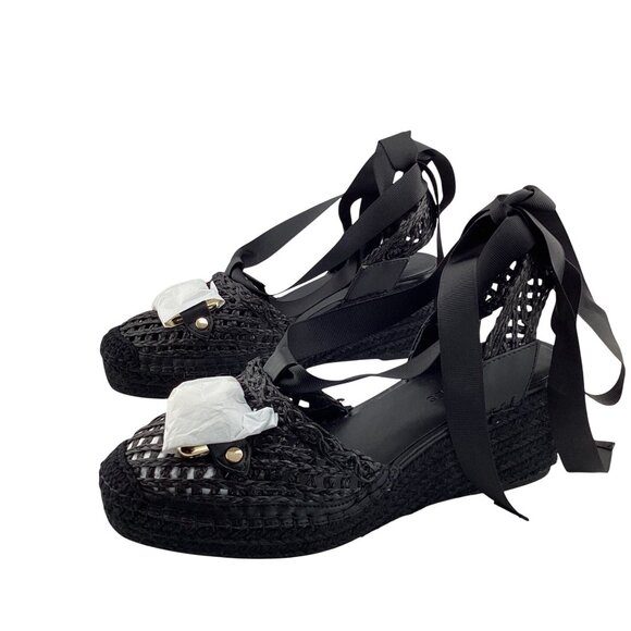 Aerosoles Scarlett Raffia Espadrille Wedge Sandal‎ Size 7.5 NWB Black Strappy - Picture 6 of 8